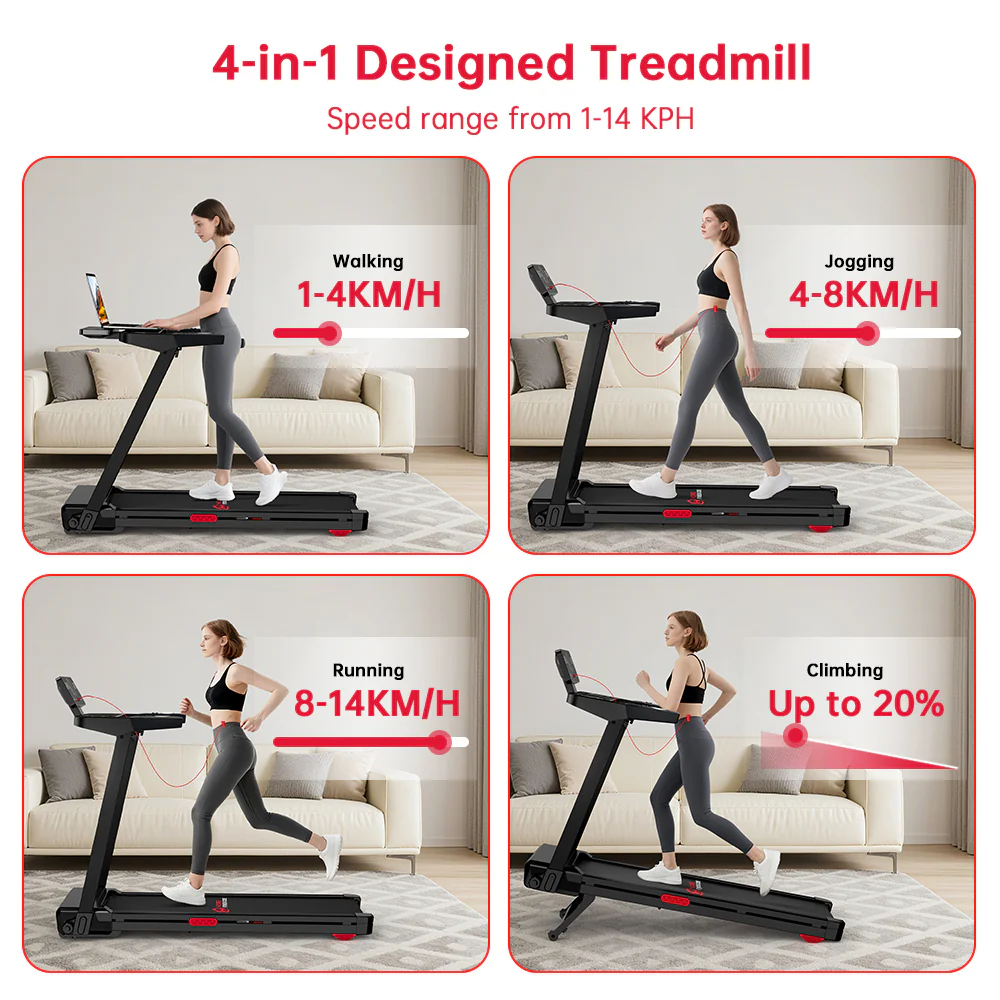 Folding Treadmill Q8 Pro, 1-14KM/H, 20% Auto Incline, Touch Control - Image 4