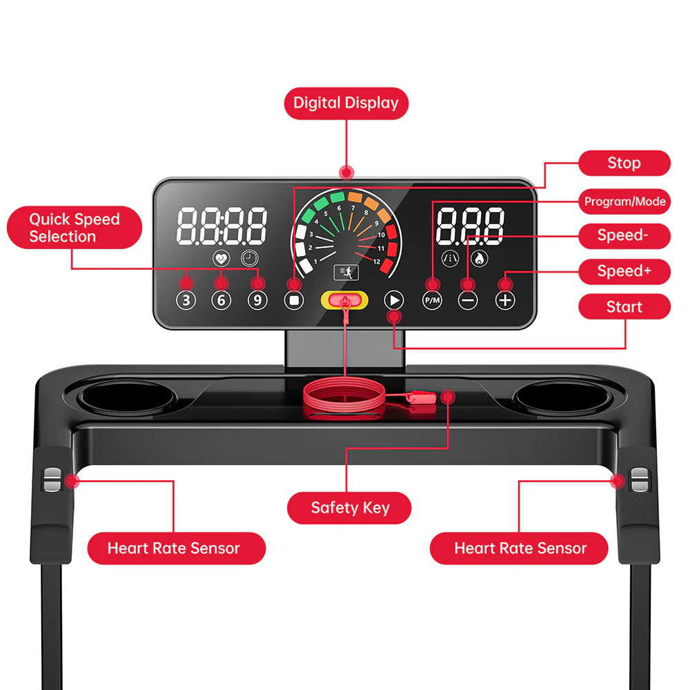 Folding Treadmill Q8, 1-12KM/H, 5% Manual Incline, Touch Control - Image 3