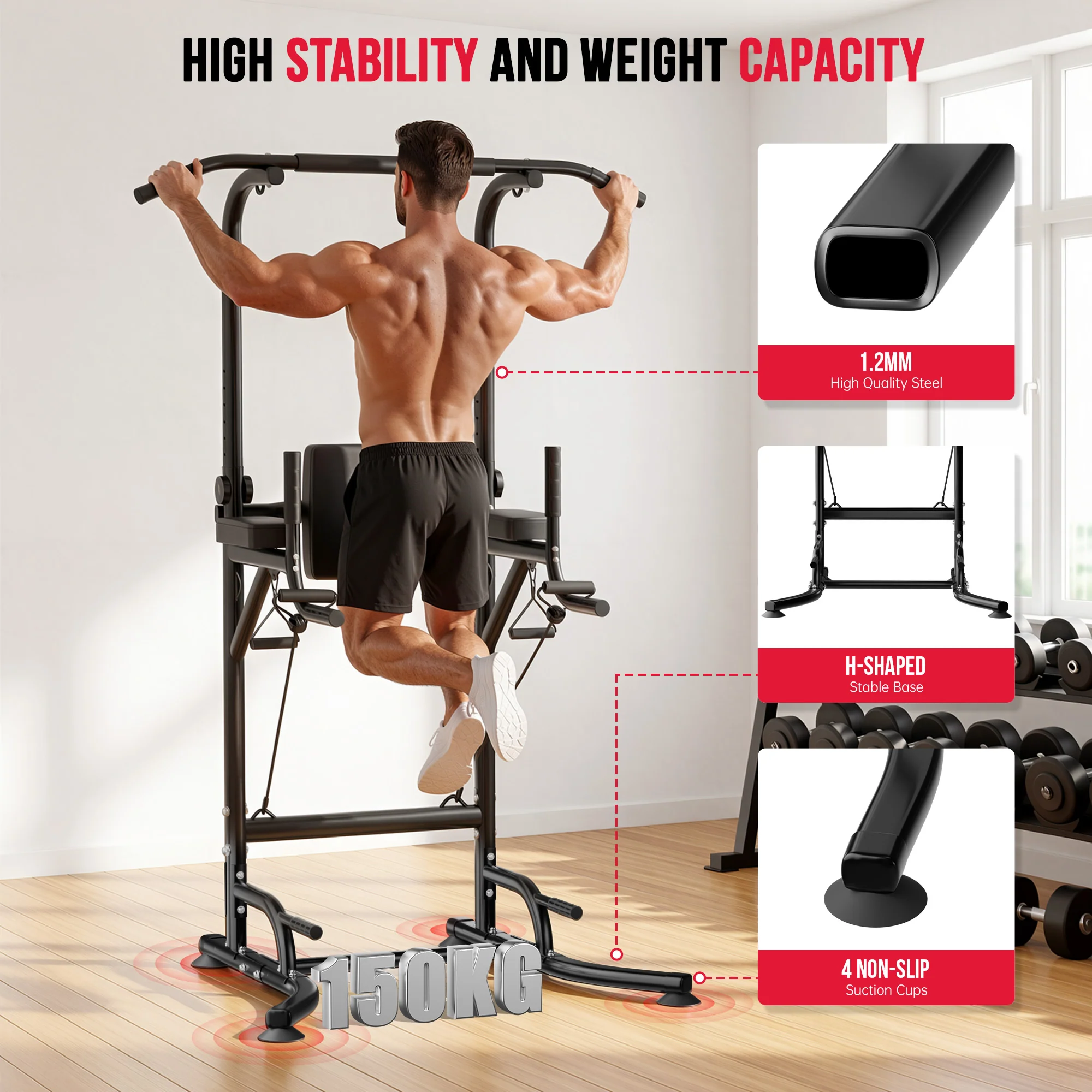 Power Tower Dip Station A1, with Resistance Bands - Image 4